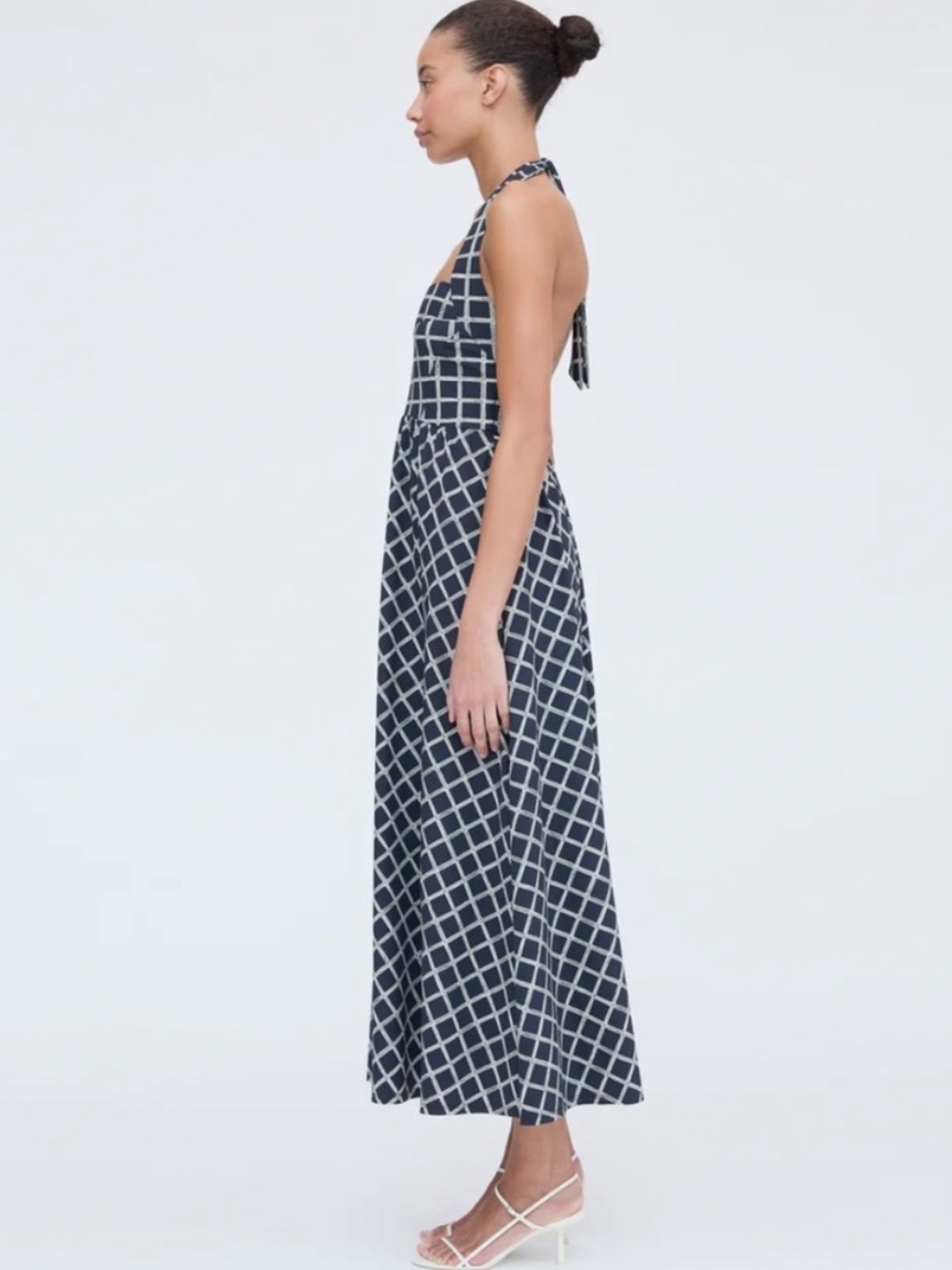 Hill House Fleur Black and White Geometric Halter Midi Dress size S - Picture 2 of 8